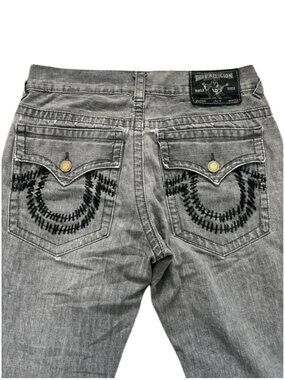 Rare True Religion Jack Men's Distressed Gray Black Jeans Straight Fit - Size 34